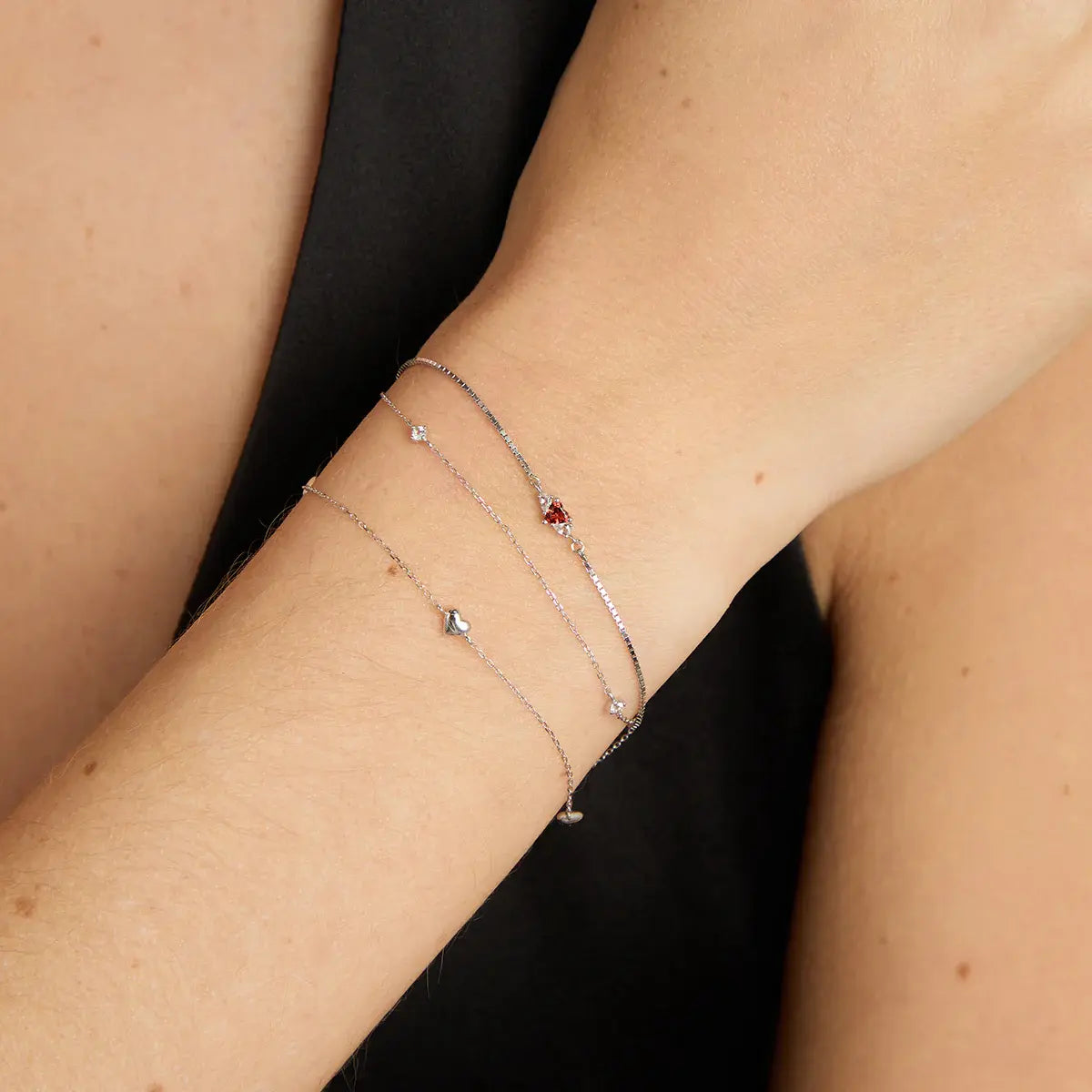 14K vitguld dubbelkedja hjärta armband