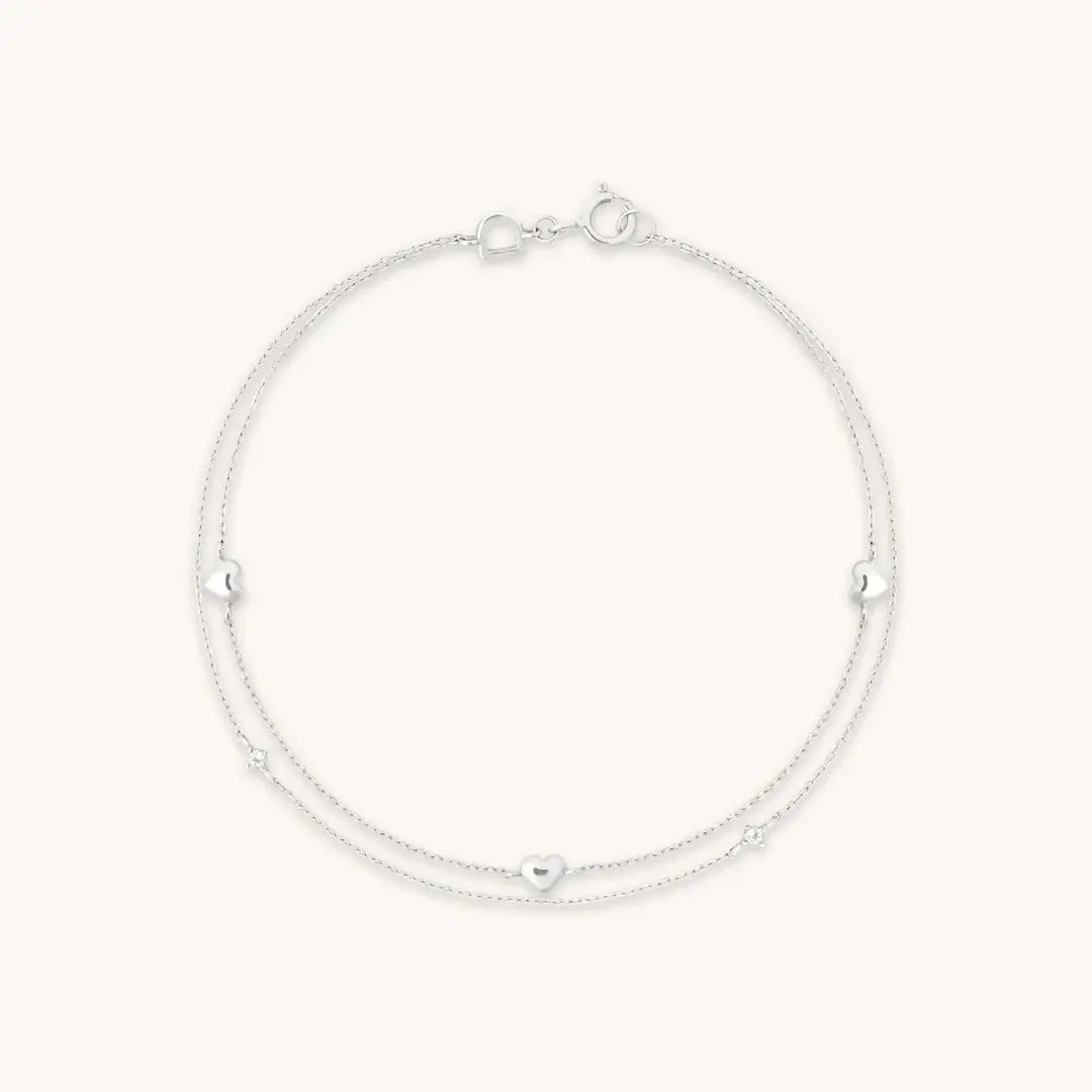 14K vitguld dubbelkedja hjärta armband