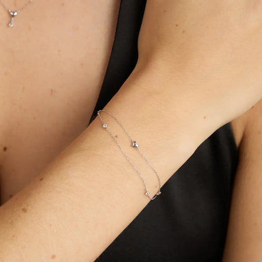 14K vitguld dubbelkedja hjärta armband